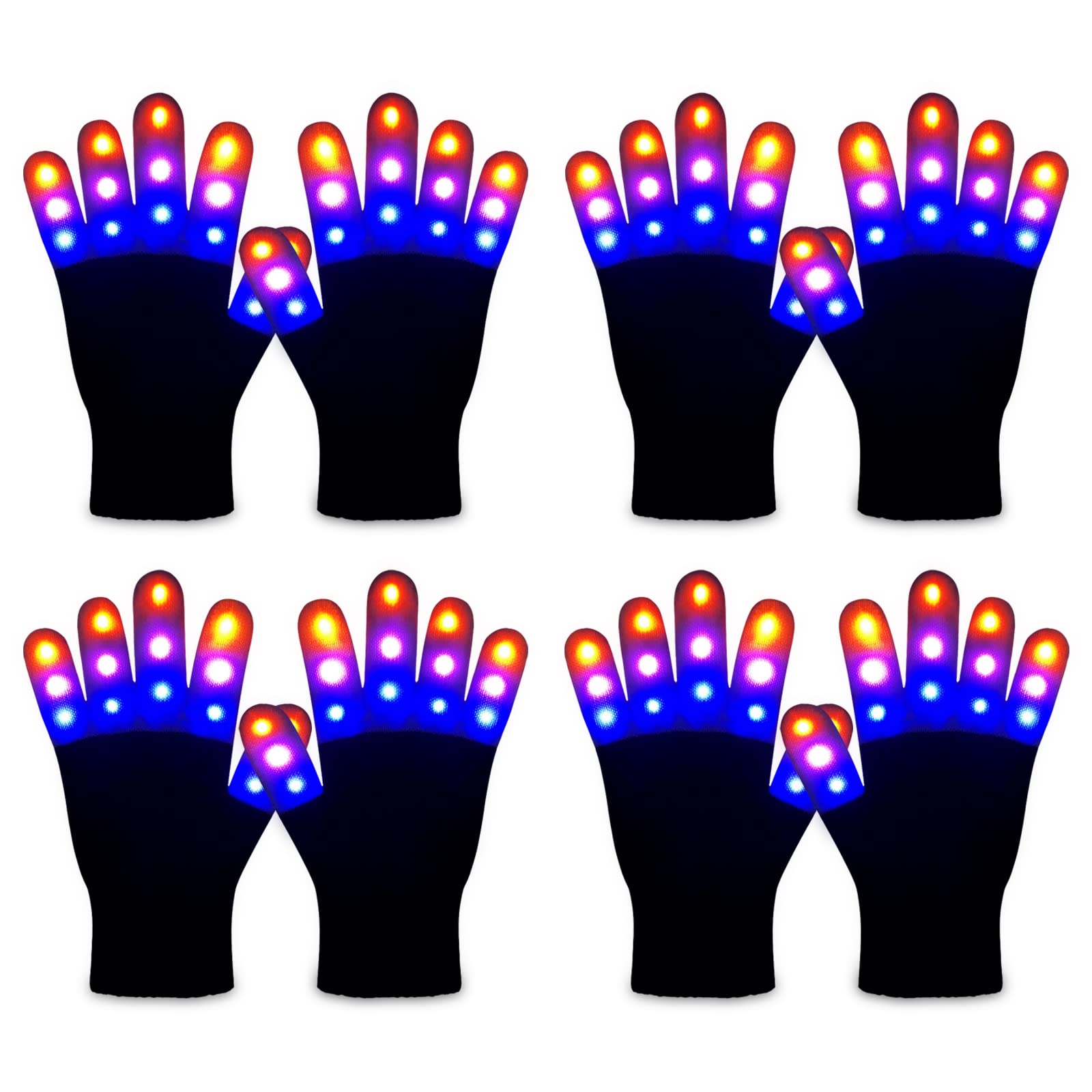 ONEREED 4 Pairs LED Gloves Light up Gloves for Kids Girls Boys Toys Age 3-12 Years Old Cool Fun Toys Christmas Gifts Easter Birthday Carnival Party