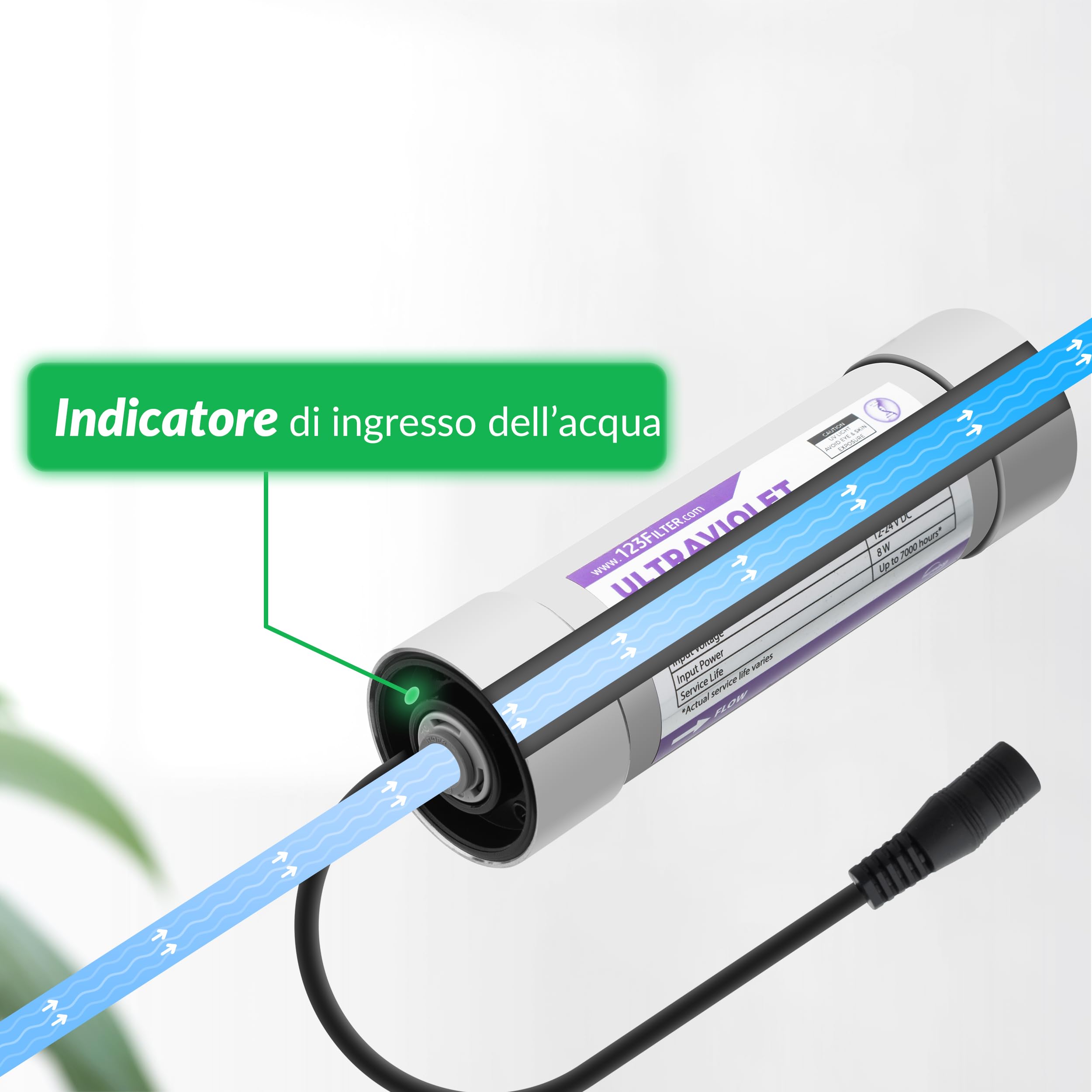 iSpring UVF8-E Filtro Acqua UV LED Acciaio Inox per Sottolavello | UV LED senza Mercurio, Kit per Sistemi Sottolavello, Migliora la Disinfezione dell'Acqua Potabile