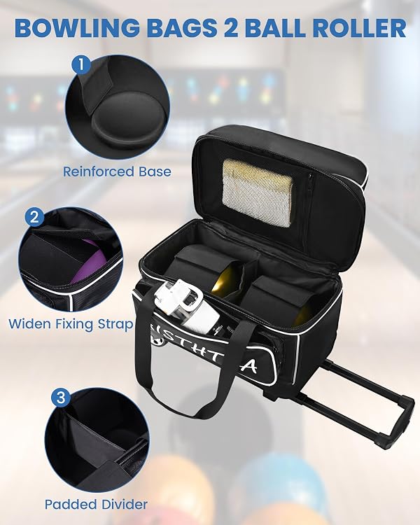Aisthtea 2 Ball Bowling Bag with Wheels,Bowling Bags 2 Ball Roller by Aisthtea - Image 2