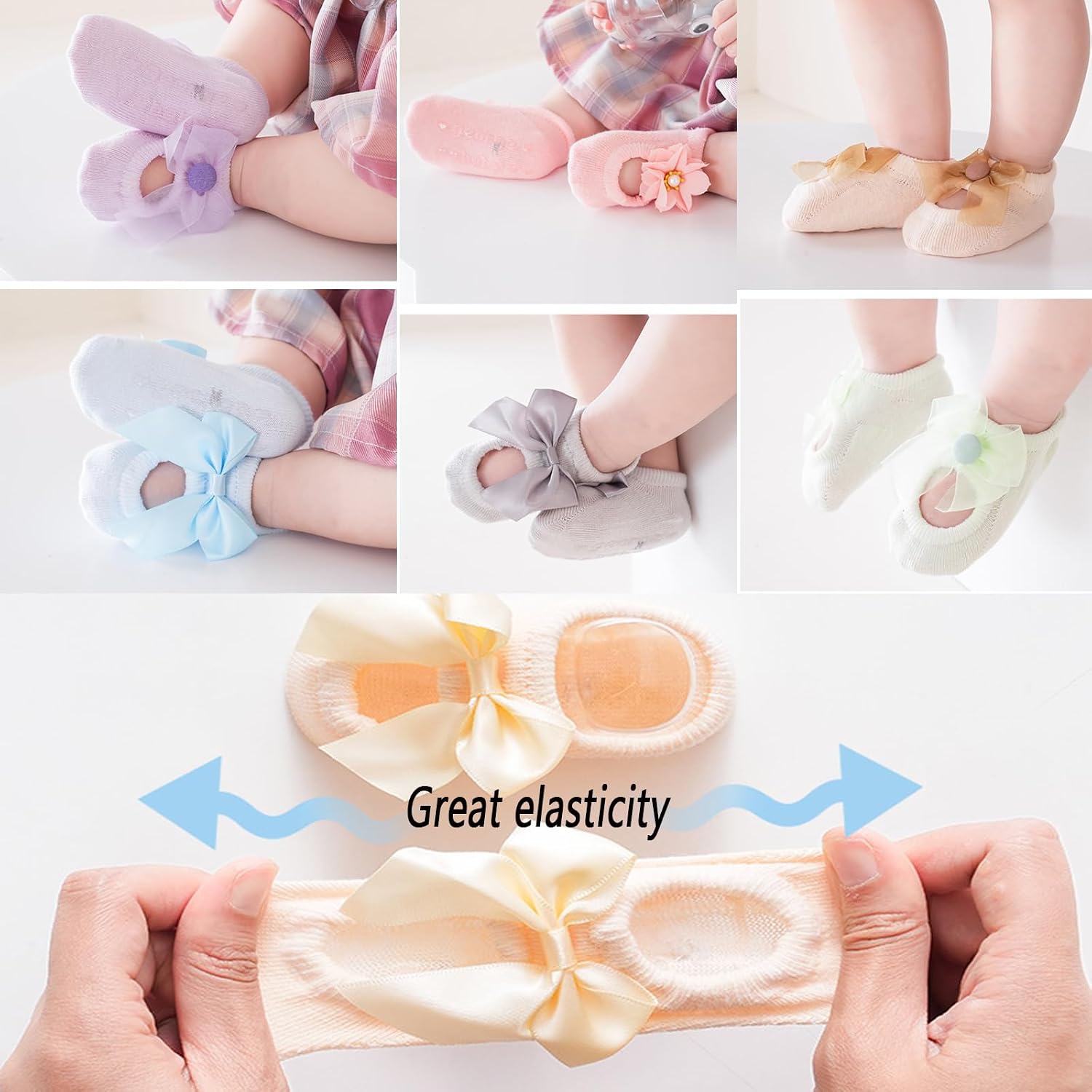 FETNHU Baby Ballet Socks, Socks Shoes for Baby Girls, Newborn Toddler Cotton Lace Bowknot Flower Non-skid Walker Sock (12 Pairs,Small)