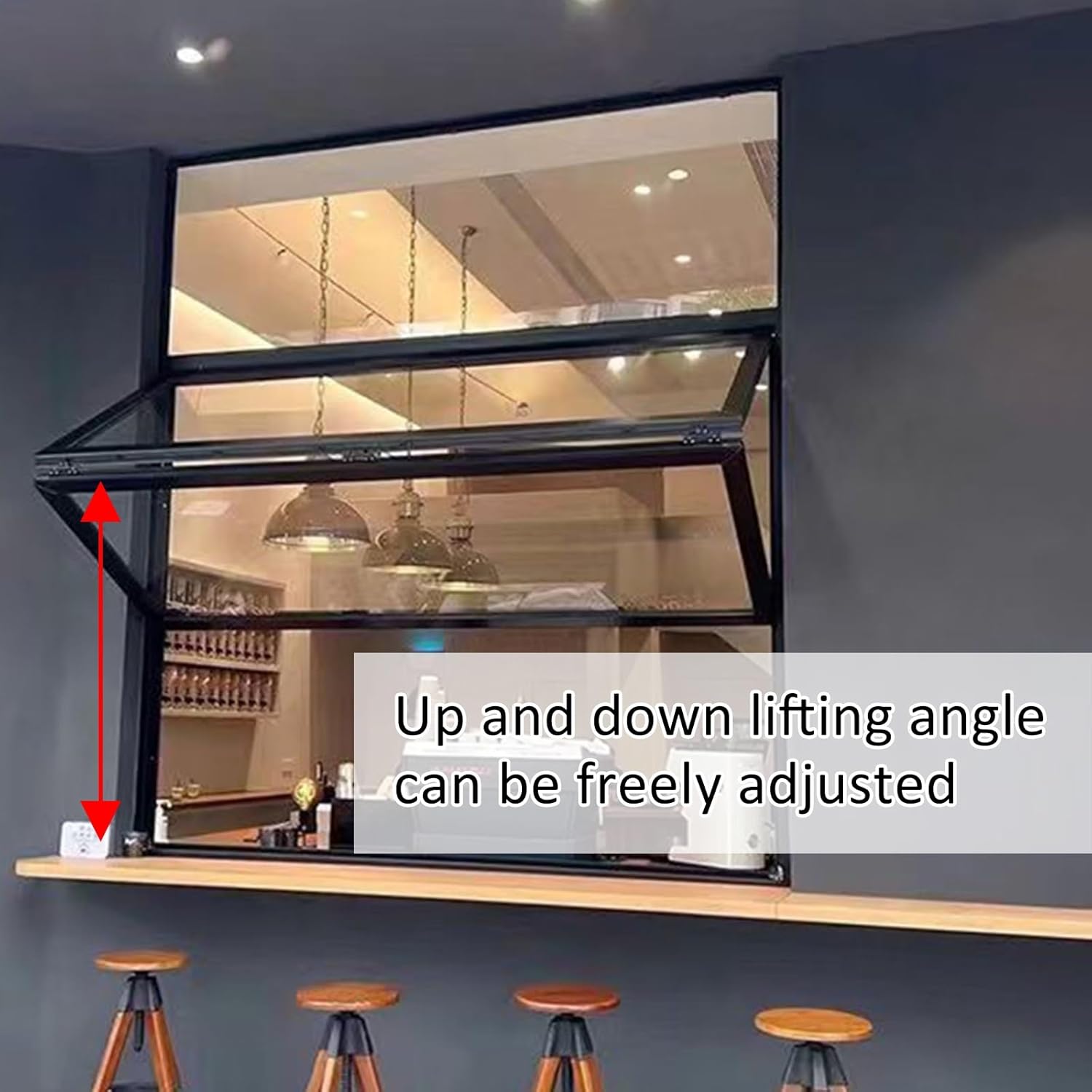 Upper Lower Folding Window Aluminum Serving Window Reinforced Glass Food Truck Folding Windows with Locking Handle for Business(Black,39.37x27.56in)