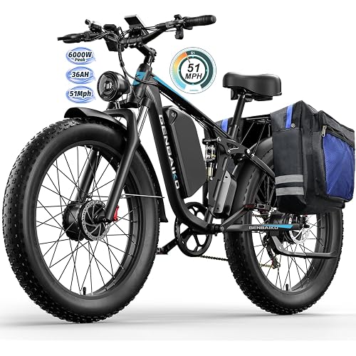 Electric Bike for Adults 51MPH Fast Dual Motor Ebike 36Ah 52V | 6000W Peak Full Suspension 26" Fat Tire E Bikes for Men with Hydraulic Brake 130 Miles Electric Bicycle