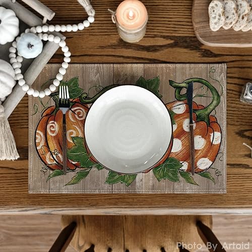 Miniatura 2 de Artoid Mode Juego de 4 manteles individuales de Acción de Gracias con lunares, calabazas, vid, 12 x 18 pulgadas, para decoración de fiestas, cocina,