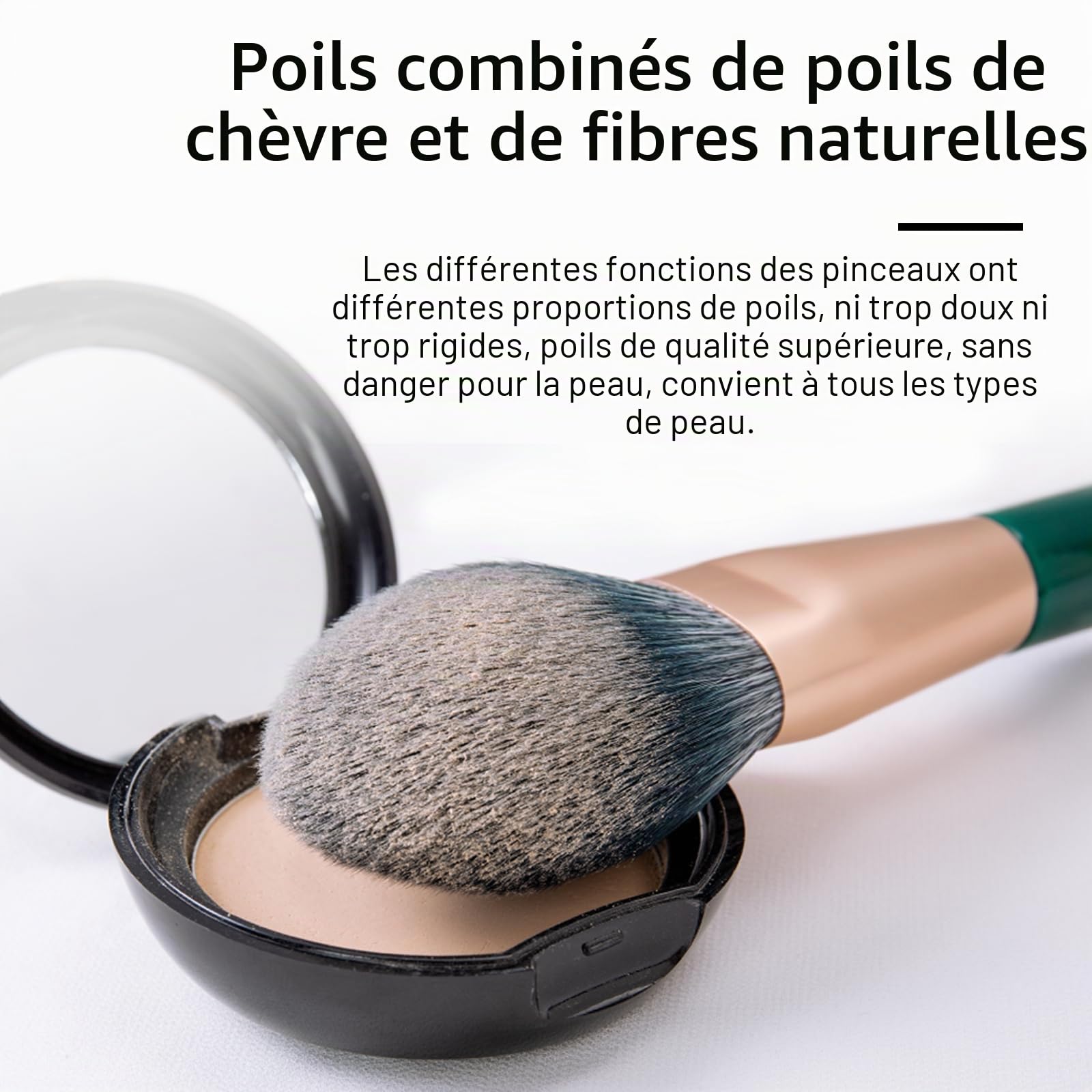 ENZO KEN Ensemble de Pinceaux de Maquillage Naturels en Fibre Naturelle Et en Poils de Chèvre Professional avec Sac, Set de Pinceaux de Maquillage Vert Émeraude pour Cheveux Combinés.