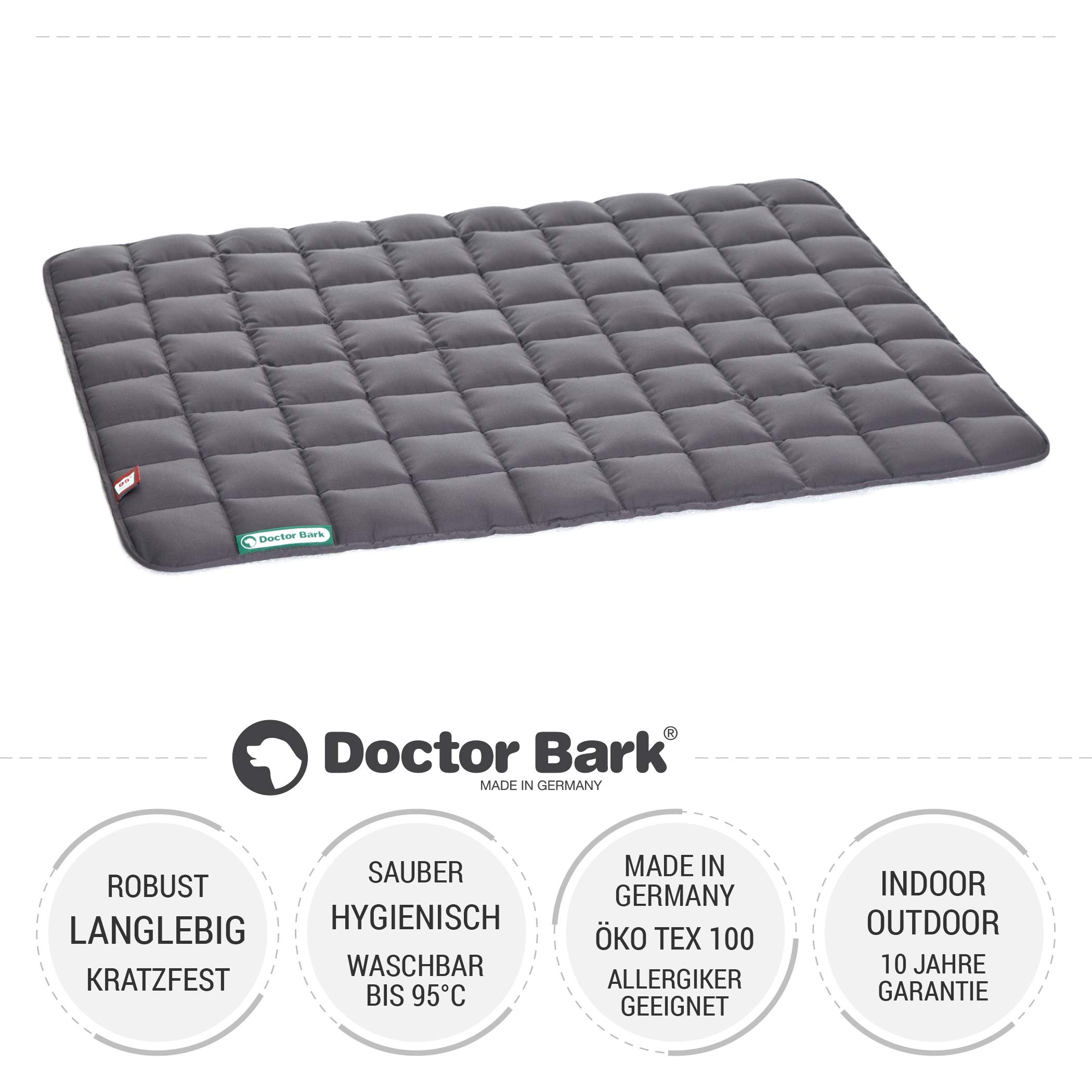 Doctor Bark Hundedecke – weiche, hochwertige Hundematte für größere Hunde, robuste Indoor-Outdoor Liegedecke, waschbar bis 95 °C (Gr. L, 100x80 cm, Grau)