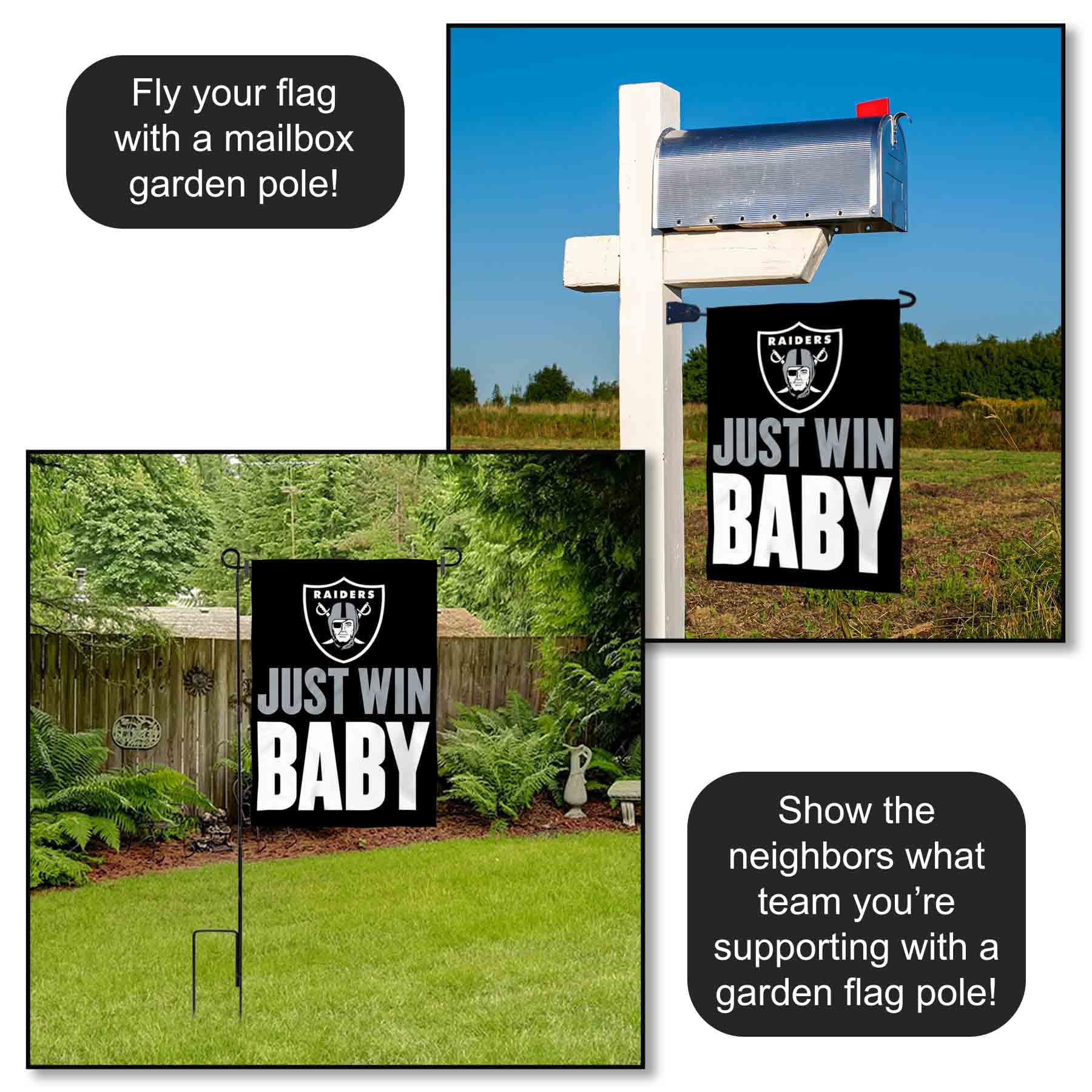 Las Vegas Raiders Gartenflagge „Just Win Baby“ – Doppelseitig 31,8x45,7 Cm Für Fans