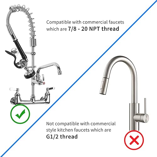 Miniatura 7 de KANONEY Válvula pulverizadora de preenjuague para grifo de fregadero comercial, cabezal rociador de alta presión de 1.42 GPM, boquilla de
