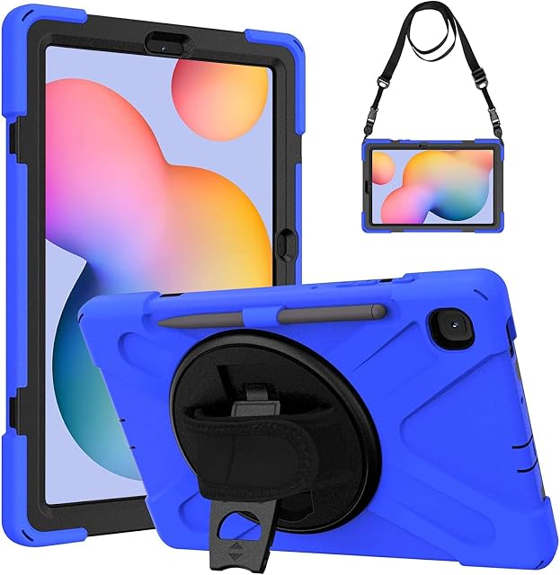Gerutek Shockproof Case for Samsung Galaxy Tab S6 Lite 10.4'' 2022/2020, Heavy Duty Rugged Case with 360 Rotating Stand/Hand Strap and Pencil Holder Protective Case for Galaxy Tab S6 Lite Tablet,Blue