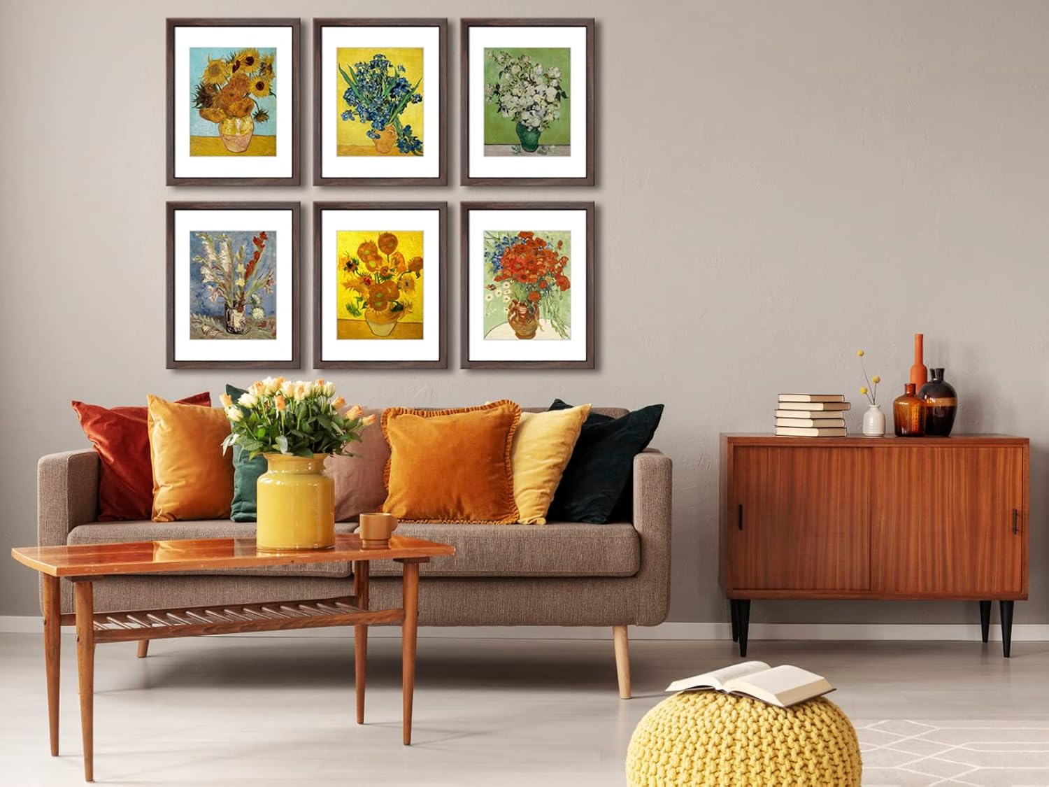 11x14 Picture Frame Set of 6 for Pictures 8x10 with Mat or 11x14 Without Mat, Wall or Tabletop Gallery Photo Frames Walnut