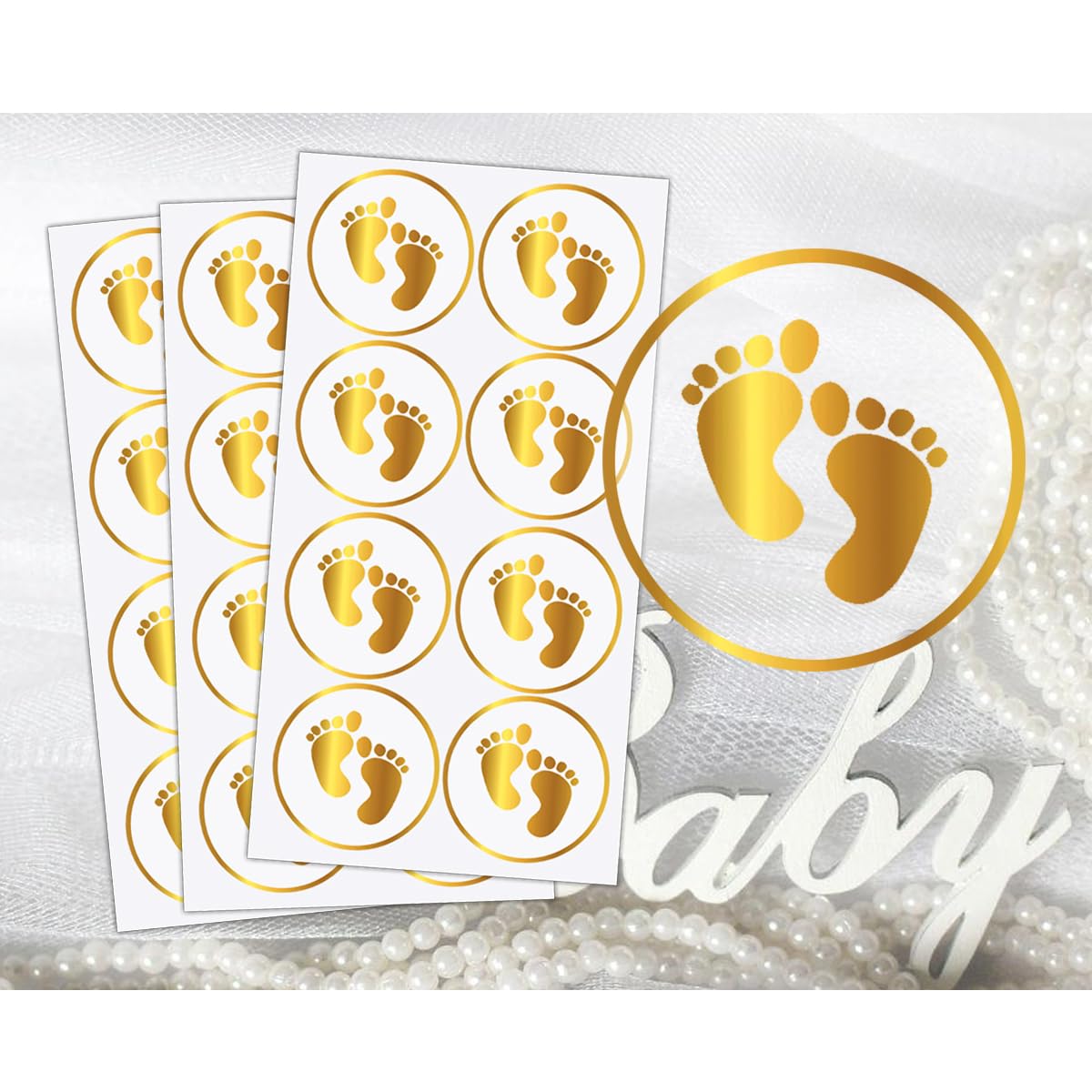 Autocollants feuille d'or Thank You for Showering Our Baby papier adhésif