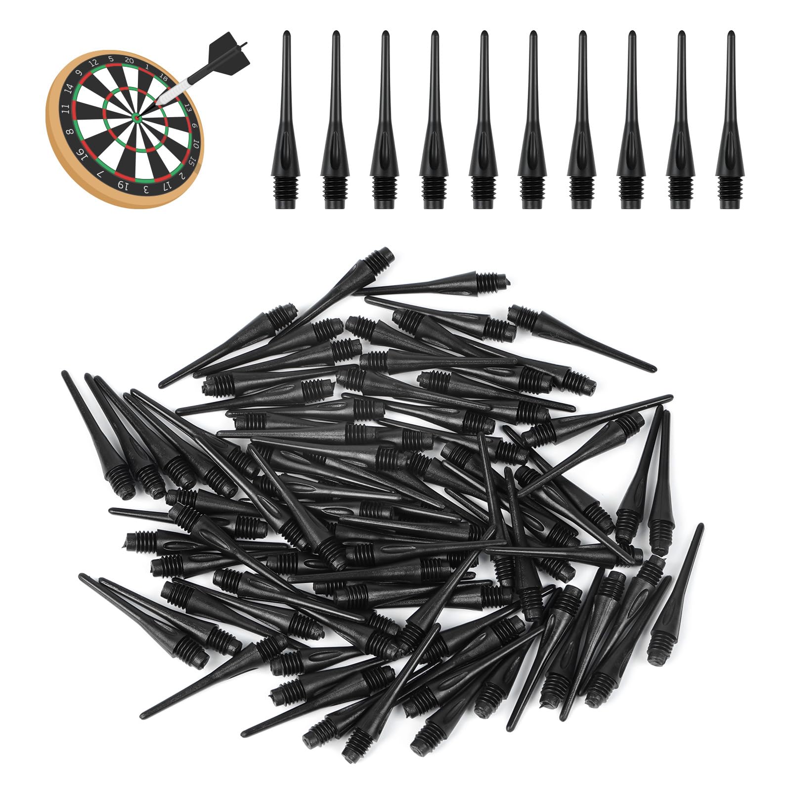 flintronic 100/200 Pièces Pointes de Fléchettes, Embout Flechette Pointe avec Filetage 2BA, Embouts de Fléchettes Souple de Qualité, Pointes de Rechange pour Fléchettes, pour Débutants Amateurs