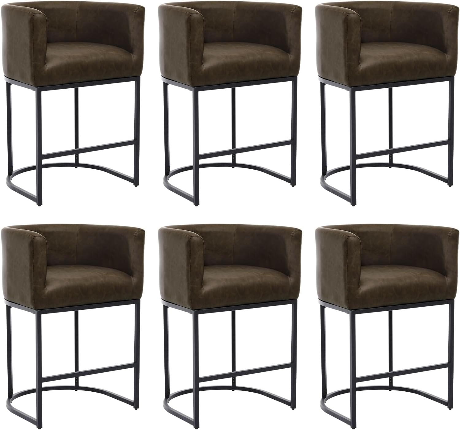 Modern Bar Stools Set of 2 Kitchen Island Chairs with Backrest, 33.8" H Barrel Counter Stools with Matte Black Frame, Upholstered Bar Chairs for Home Bar & Dining Room, Linen Beige