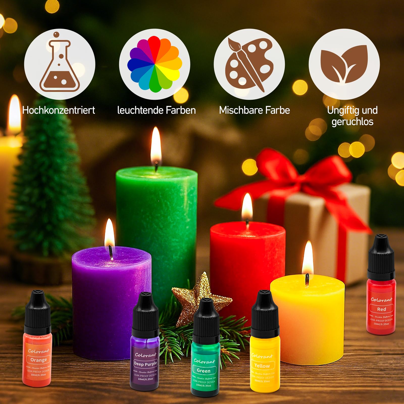 12 Farben Kerzenfarbe Flüssig Set，Kerzenwachs Farbe，Wachsfarbe für Kerzen，je 10ml，Anwendbar auf Paraffinwachs, Sojawachs usw，Perfekt für festliche Kerzen & Weihnachtsgeschenke (12 Farben)