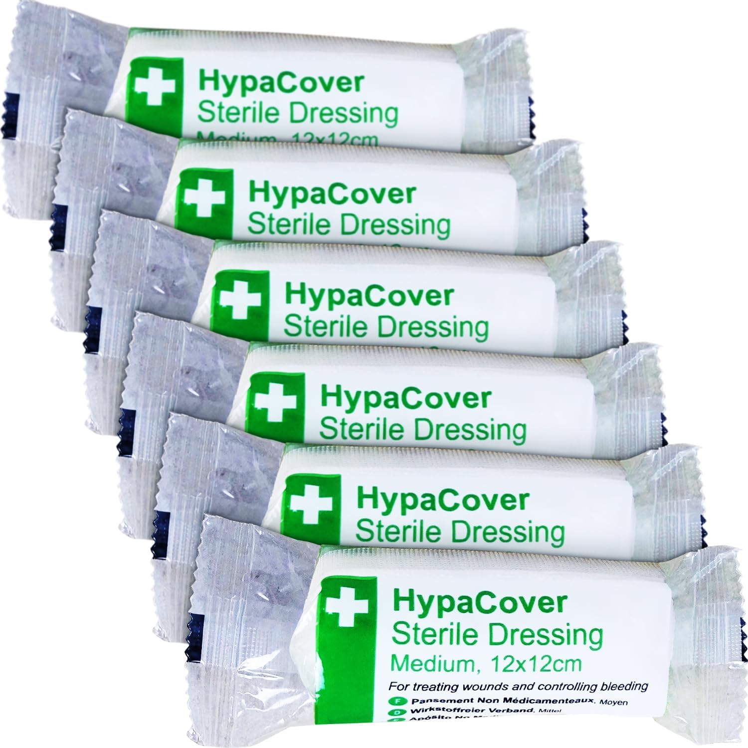 Safety First Aid Group HypaCover Sterile Dressing Bandage - White, Medium 12 x 12 cm (Pack of 6)