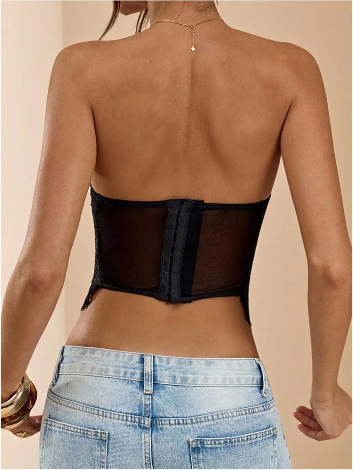 SHENHE Women's Sexy Lace Corset Bustier Top Lace Up Split Sexy Going Out Corset Y2k Crop Tube - Image 3