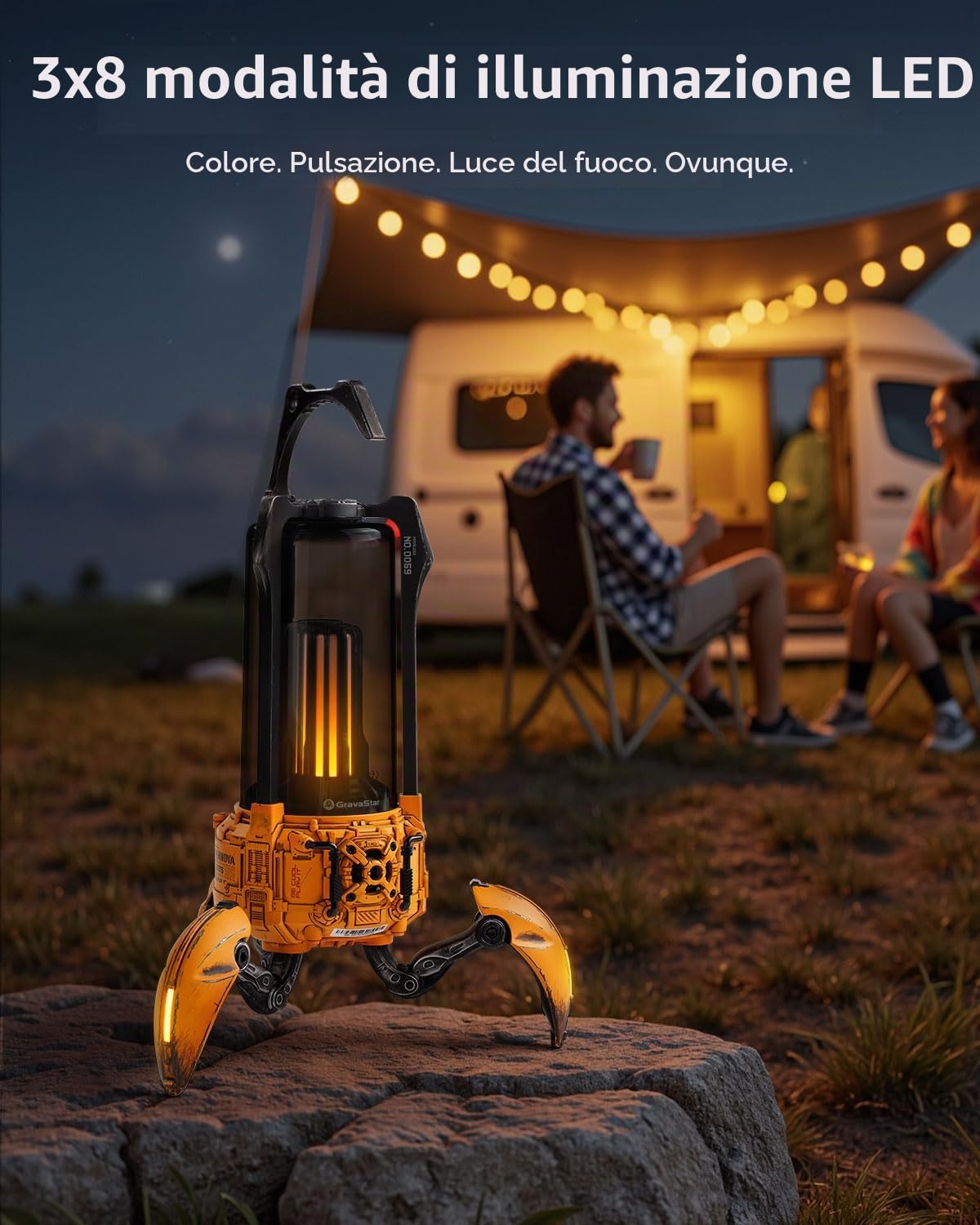 GravaStar Supernova - Altoparlante Bluetooth 5.3, 25 W, suono potente, diversi effetti di luce immersivi, compatibile con AUX, 9 ore di riproduzione, altoparlante da campeggio all'aperto, 20 m