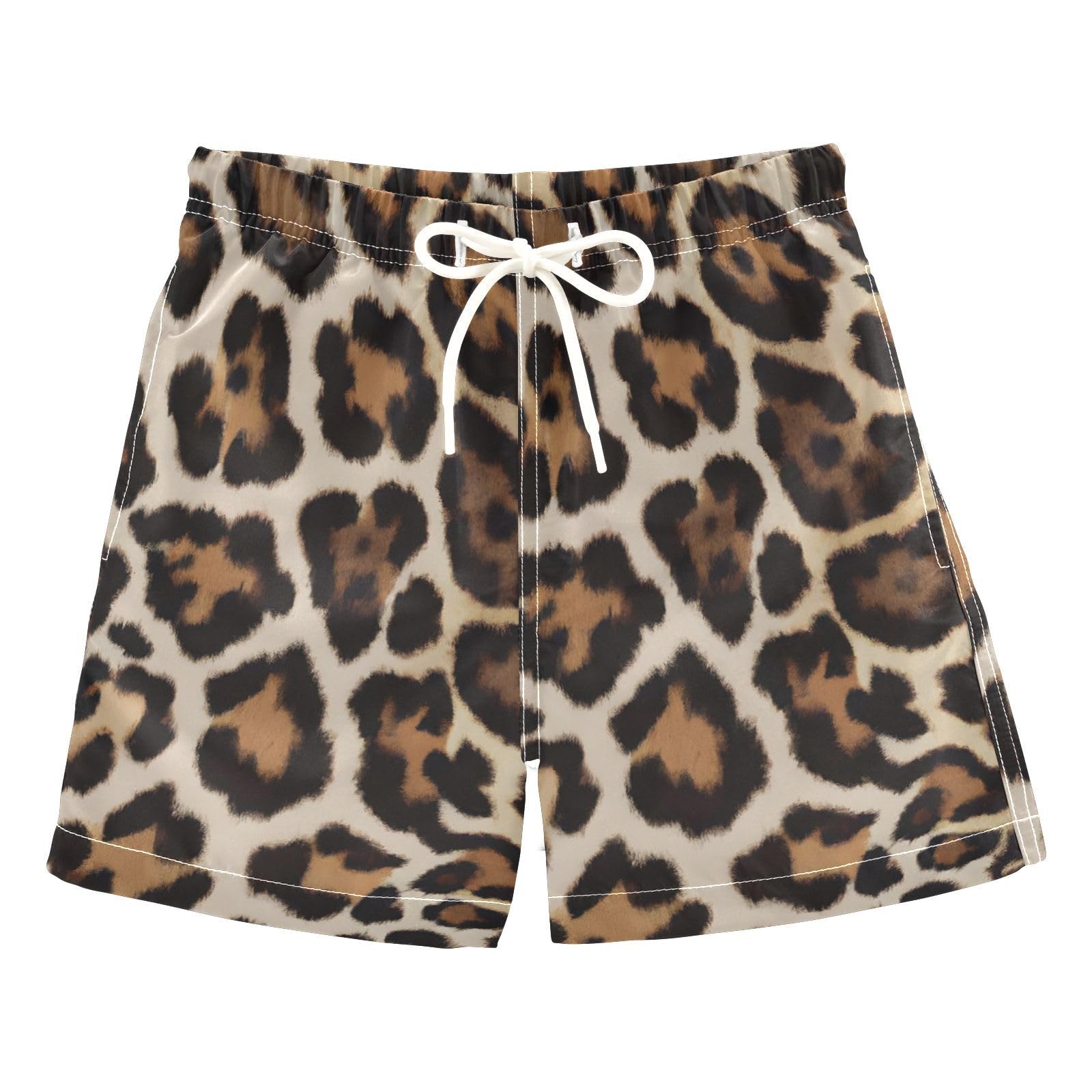 FLildon Retro Leopard Boys Swim Trunks with Mesh Lining Quick Dry Beach Board Shorts, 4T
