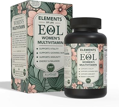 Elements of Life Multivitamin for Women Daily Womens Vitamins with MethyFolate, Organic Ingredients & Natural Supplements for Energy, Vitality & Health Multivitamin for Women Hair & Skin Support