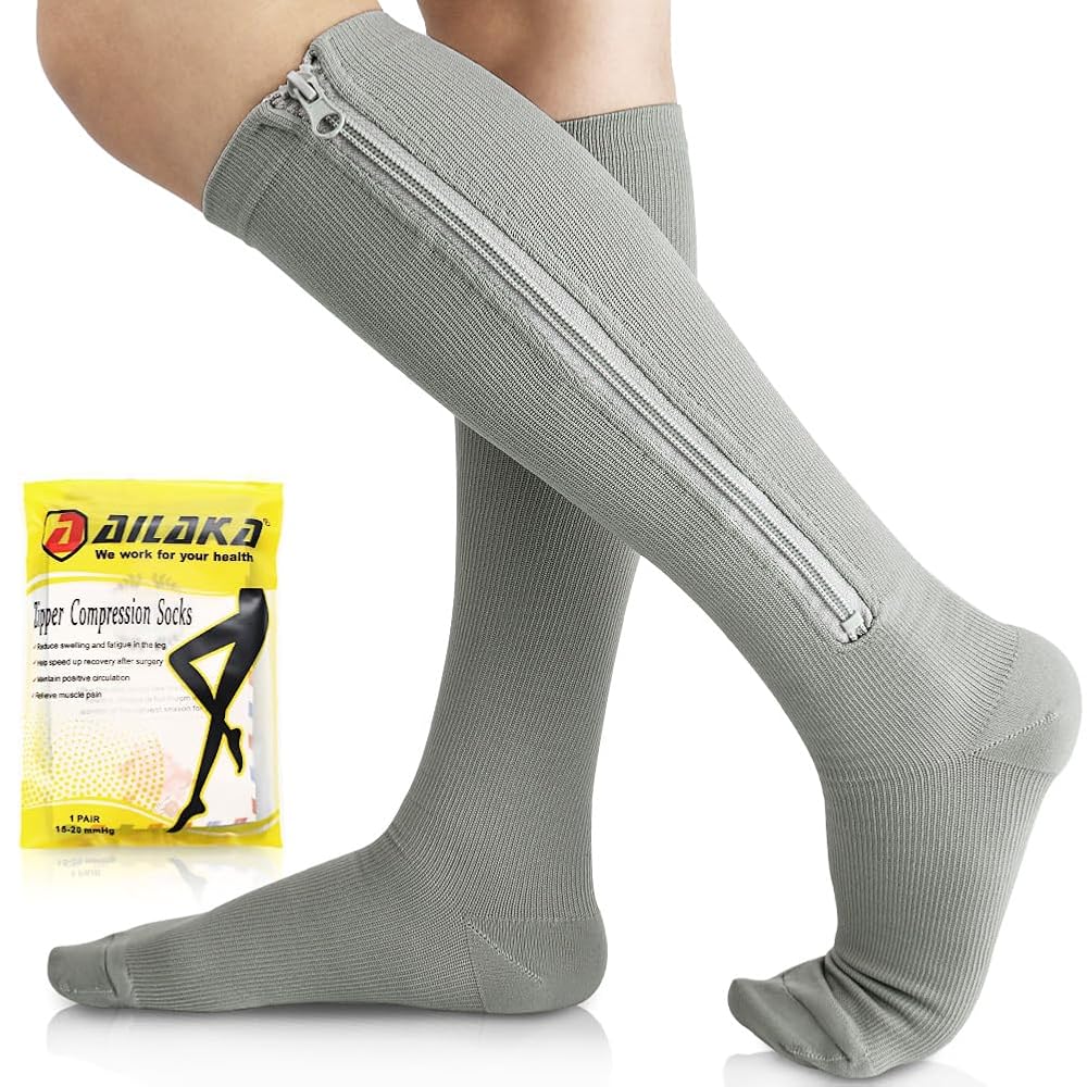 Ailaka Medical 15-20 mmHg Zipper Compression Socks Women Men