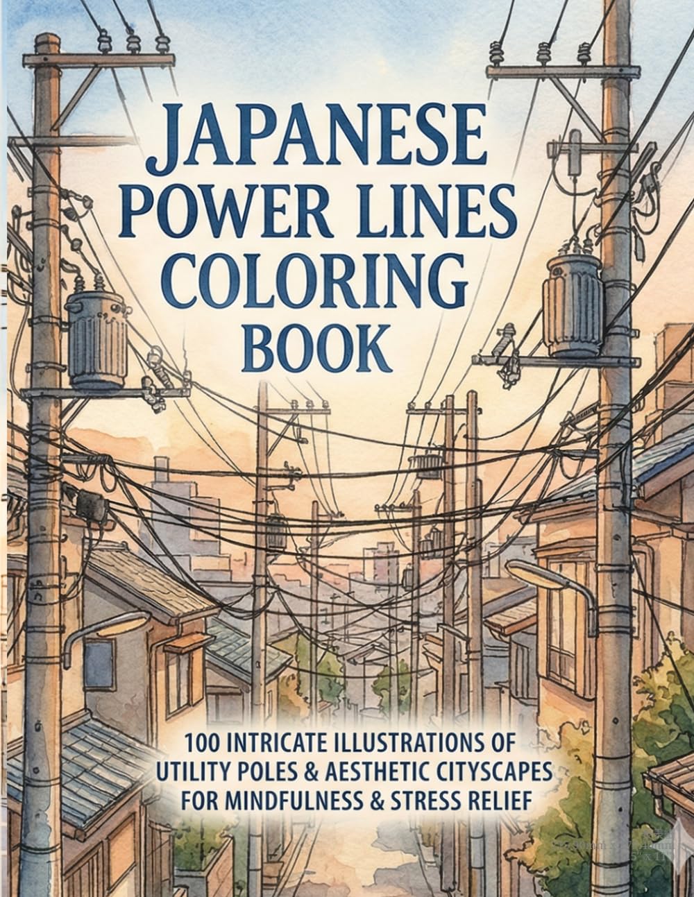 Japanese Power Lines Coloring Book: 100 Intricate Illustrations of Urban Utility Poles and Aesthetic Cityscapes for Adult Mindfulness and Stress Relief