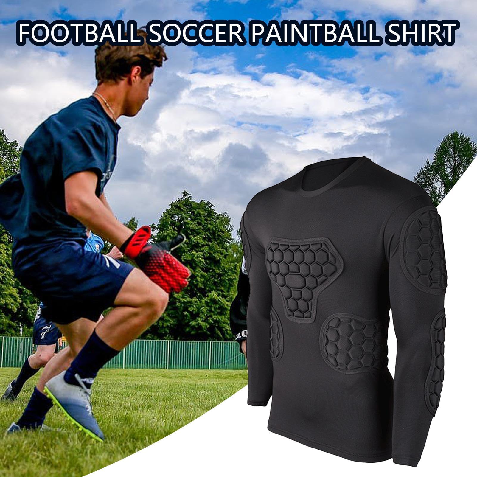 Chemise Rembourrée Pour Jeunes - Maillot De Gardien De But À Manches Longues Noir | Chemises Rembourrées De Paintball Pour Le Paintball De Basket-ball De Football, Chemise De Compression De Football P