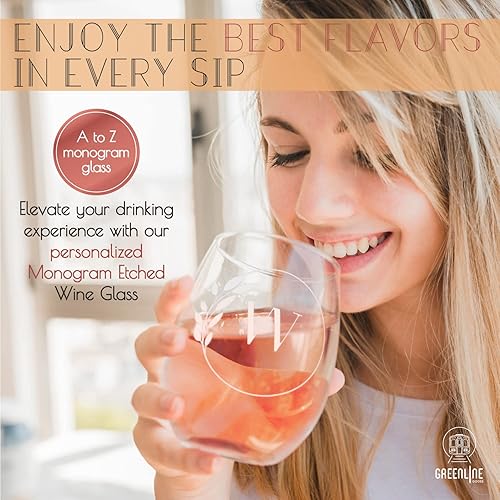 Miniatura 2 de Greenline Goods Copas de vino sin tallo con monograma de letra W, descubre nuestra copa de vino grabada con cristal, copa de cóctel con inicial