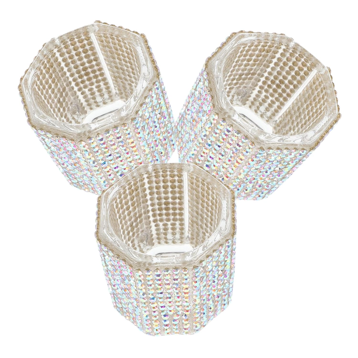 3pcs Octagonal Glass Nail Brush Cleaner Cup Set for Manicure