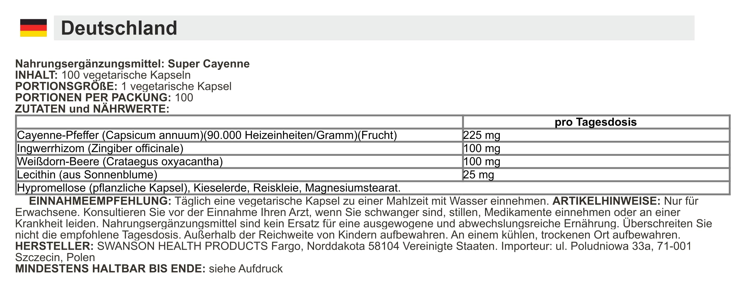 Swanson - Super Cayenne | Unterstützung für Kreislauf und Verdauung - 100 Kapseln