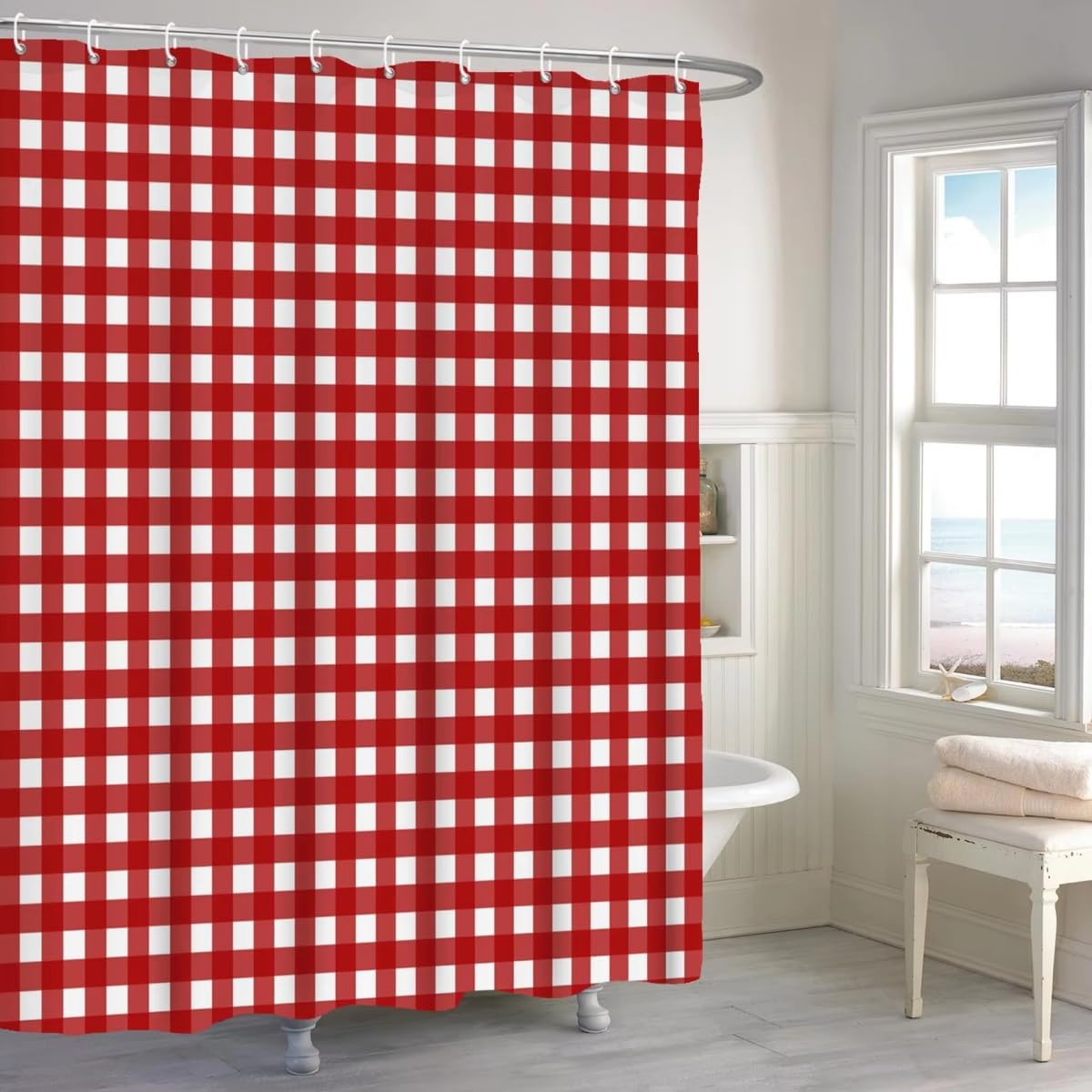 KELAIMI Simple Geometric Shower Curtain,Luxury Modern Checkered Marble Bathroom Curtain,Waterproof Polyester Fabric Bathtub Curtain with Hooks Style 3 180X210Cm