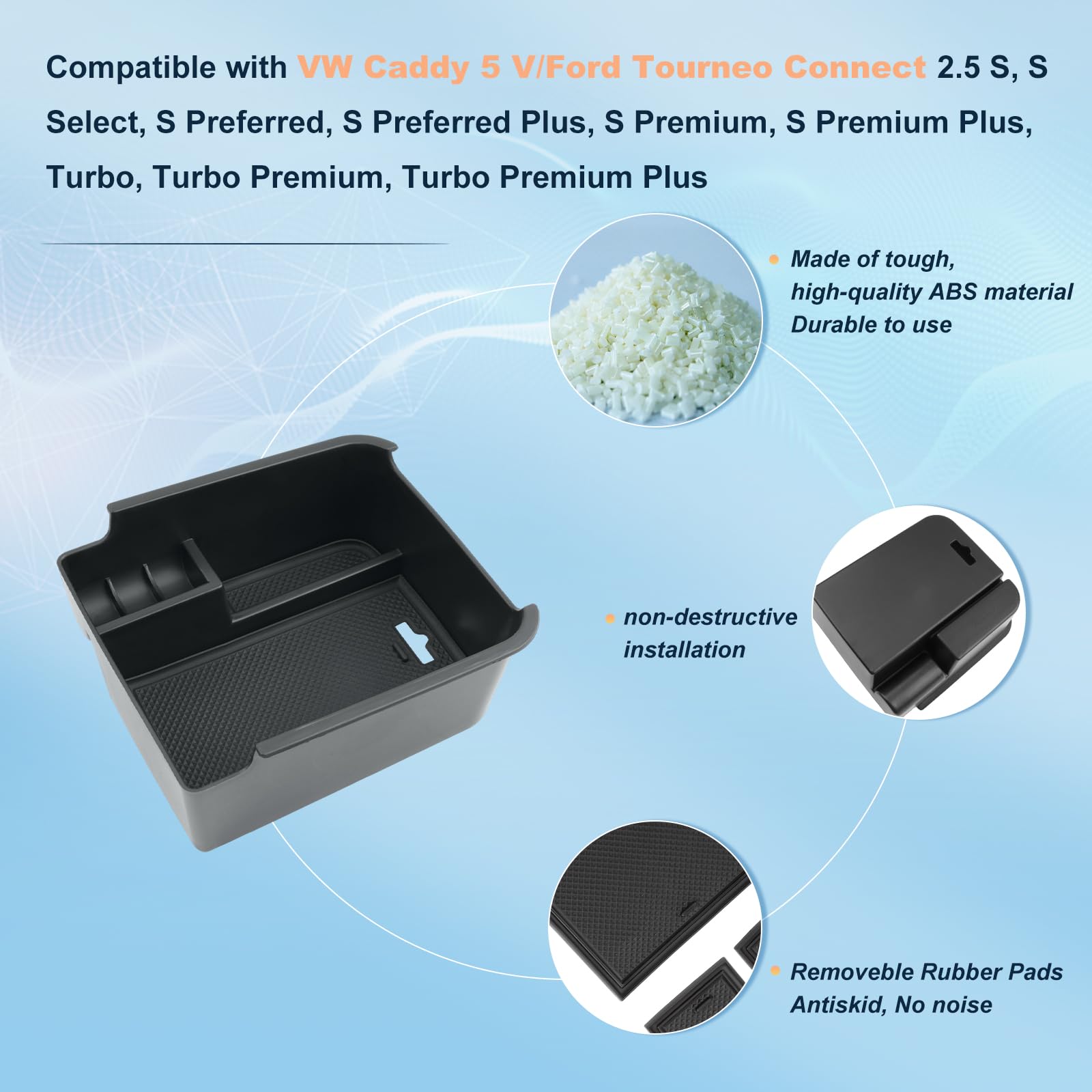 Armlehnenbox Für VW Caddy 5 2024 - ABS PU-Leder Stauraum Mittelkonsole