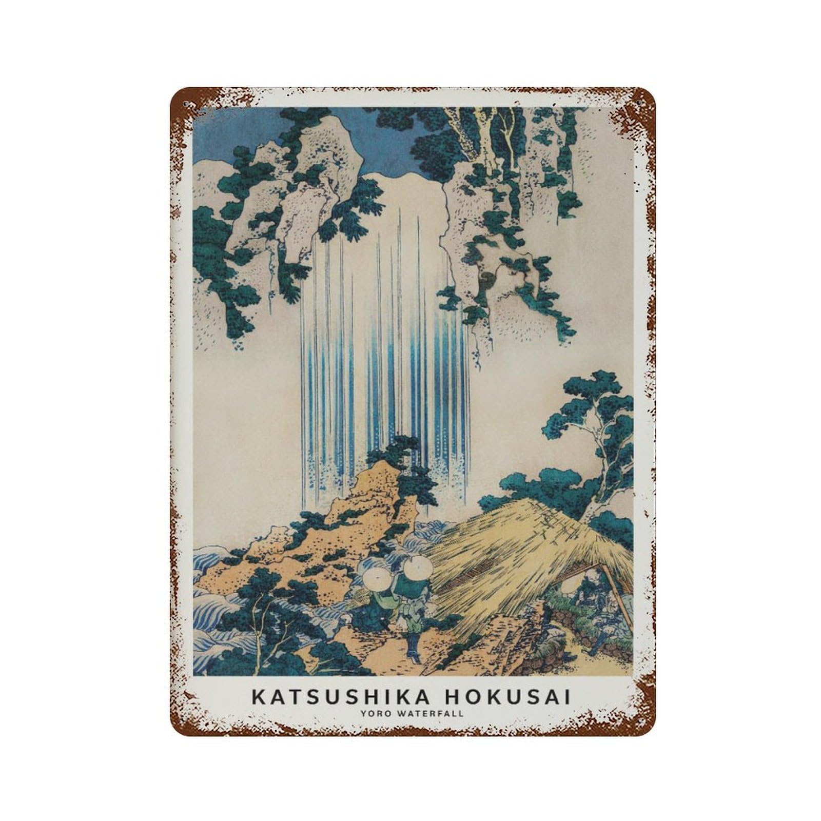 xiaoxiaoshen Katsushika Hokusai, Yoro Waterfall, Japanese Woodblock Edo Period Wall Decor Art Metal Tin Poster Modern Home Decor Art Home Bar Shop Decorations Vintage Sign 40x30cm