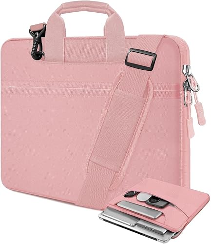 Miniatura 8 de Bolso de hombro para laptop de 15.6 pulgadas, maletín resistente a golpes y con múltiples bolsillos, compatible con la mayoría de portátiles de 15.6
