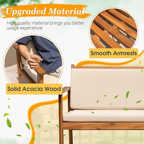 Miniatura 6 de Greesum Muebles de patio al aire libre, juego de sofá bistró de 4 piezas con mesa de centro y sofá biplaza, juegos de conversación de madera de