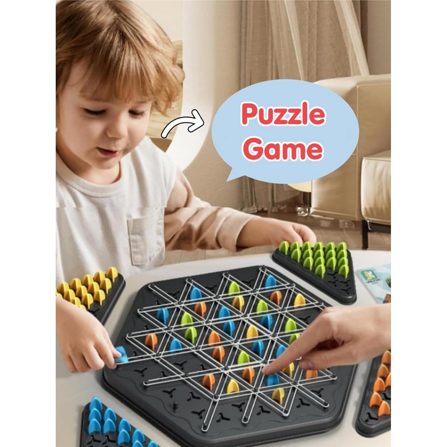 POTLID Triangle Chess Chain Game for Kids & Adults | Triggle Rubber Band Strategy Board Game | Fun Family Brain Teaser Puzzle | Interactive Logic Game for 2β4 Players 3