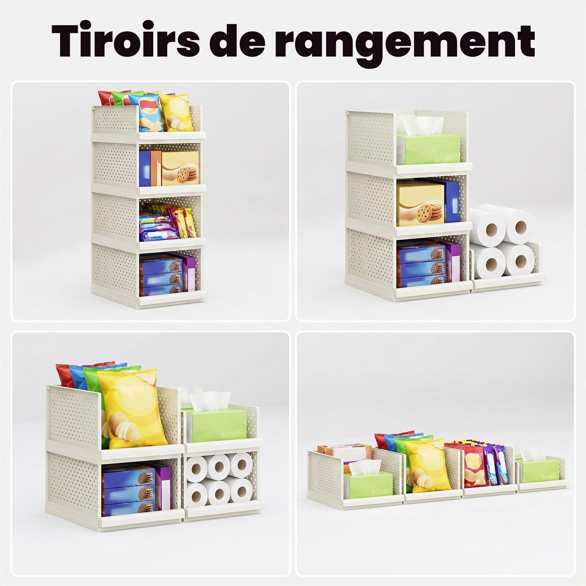 Tiroirs de rangement, 32,5 cm de large, étagère empilable pour salle de