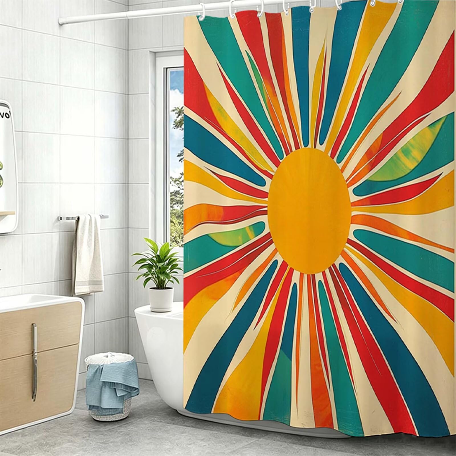 Tenda Doccia in Poliestere colorato,Tende per Doccia Extra Lunga 240x200cm,alla moda Tenda Vasca da Bagno Tessuto Lavabile,Impermeabile Facile da Pulire,con 12 Ganci,Decorazione per Bagno,Hotel Z-514