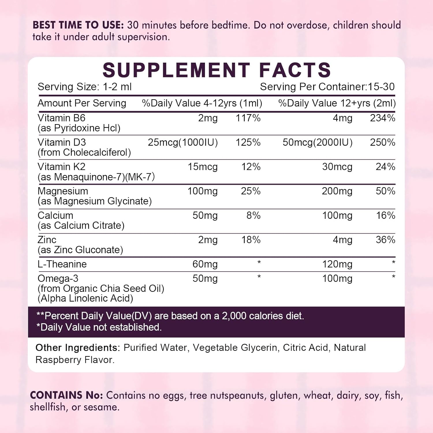 Magnesium Glycinate Drops for Kids Sleep – Sleep & Calm Support with L-Theanine – Melatonin-Free, Sugar-Free Vegan Raspberry Flavor – 4 Bottles, 30ml Each