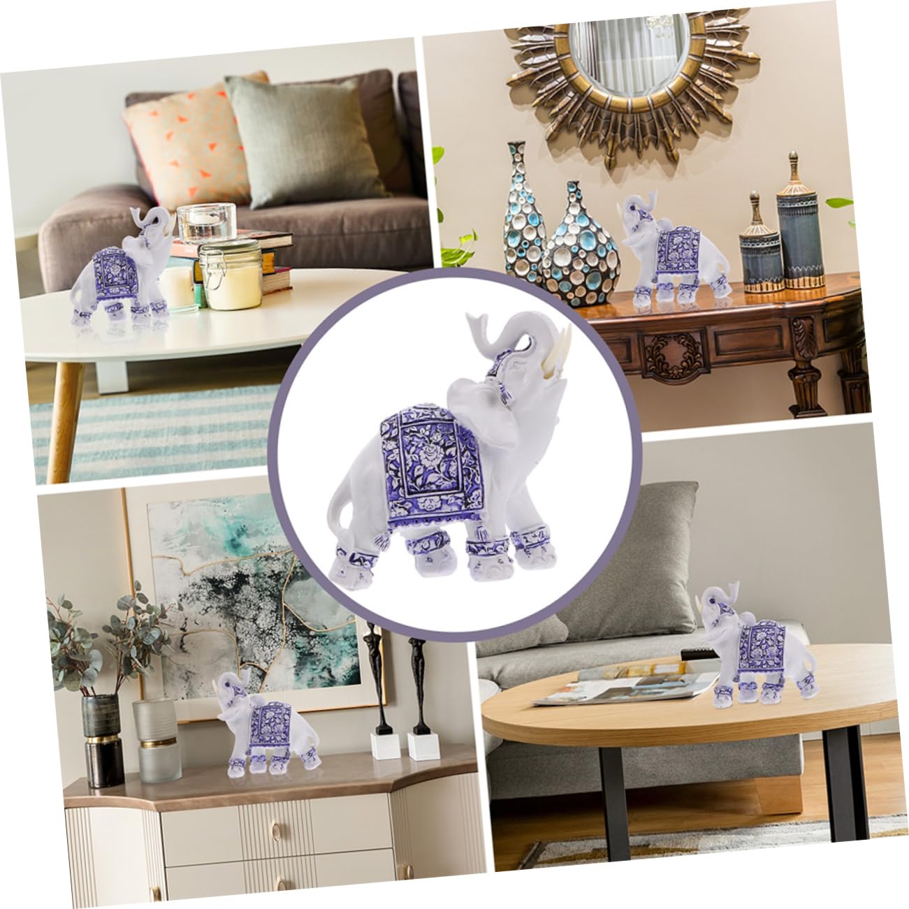 MAGICLULU 2 Series Adornos De Elefante De Porcelana Azul Y Decoración Adornos De Jardín Al Aire Figura Decorativa De Elefante Figuras De Elefante Resina 2 Piezas*2