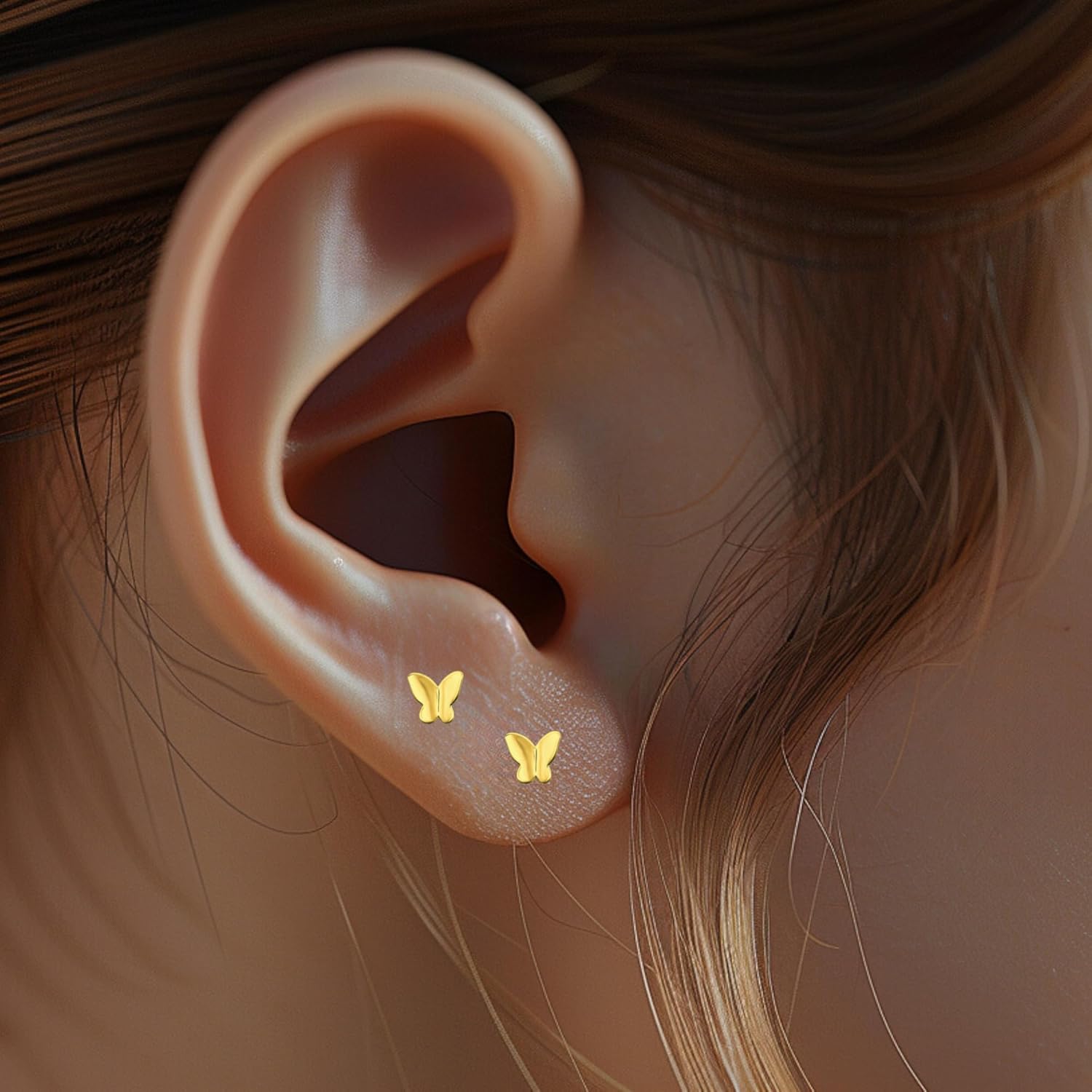 Butterfly 925 Sterling Silver Stud Earrings, Gold-Plated, Ultra-Tiny Minimalist Jewelry - Image 2