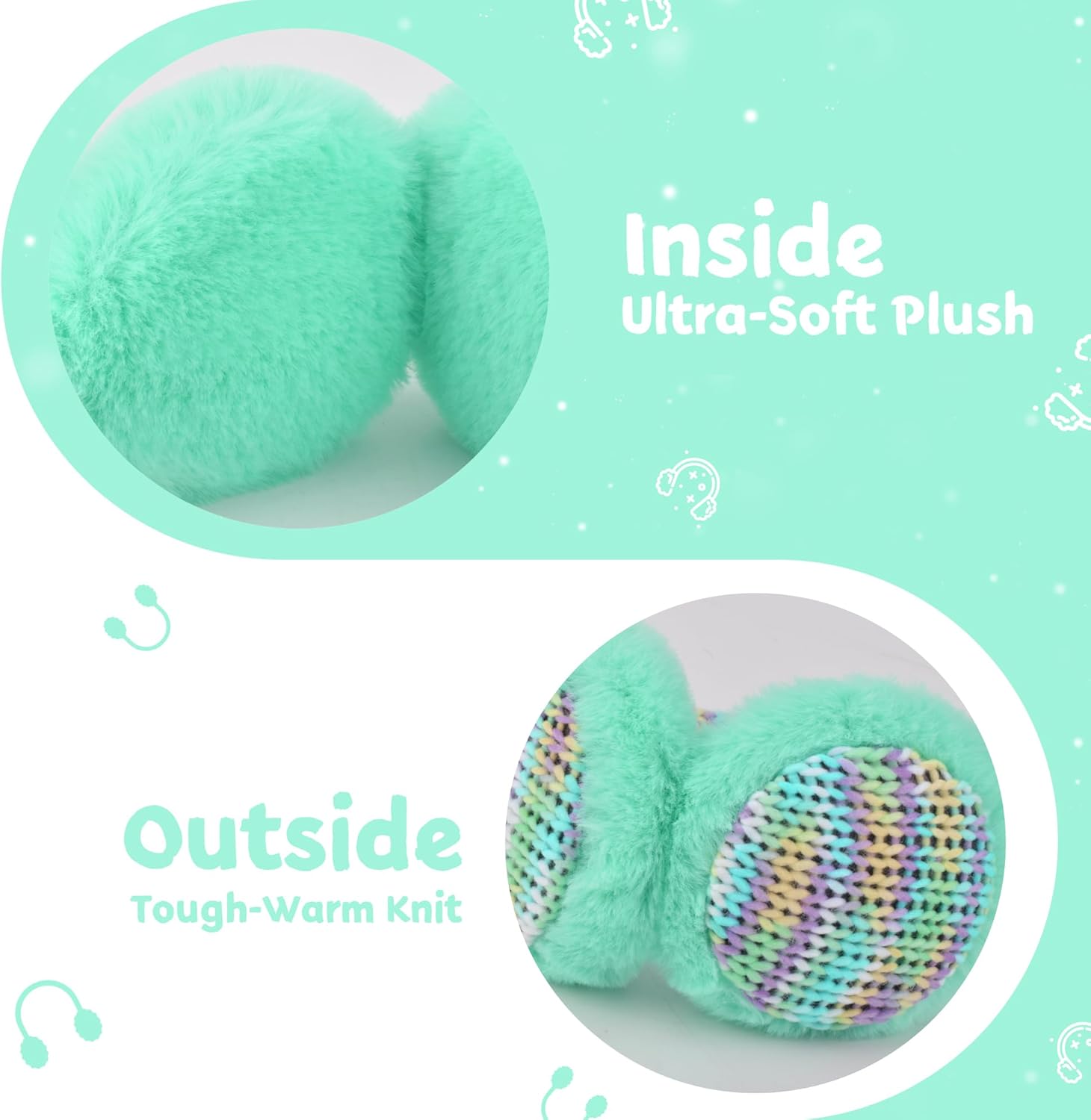 Kids Winter Ear Muffs with Gloves Set - Plush Knit Earmuffs & Mittens, Adjustable Soft Ear Warmers for Boys Girls 3-16 Years - Image 2