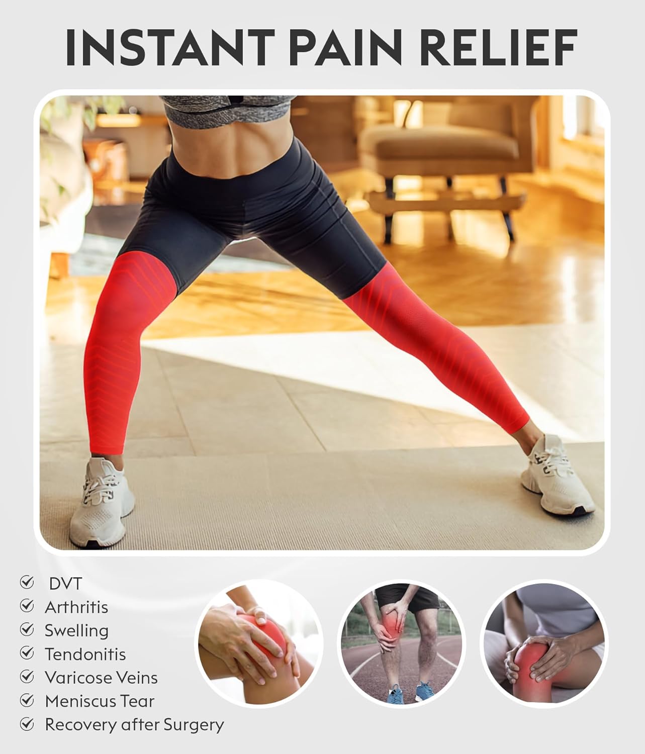 MGANG Full Leg Compression Sleeves for Men & Women, Thigh High 20-30mmHg Graduated Compression Stockings for Thigh Calf Knee Support, Pain, Swelling, Varicose Veins, Running, Sports, 1 Pair, Red XXL - Image 3