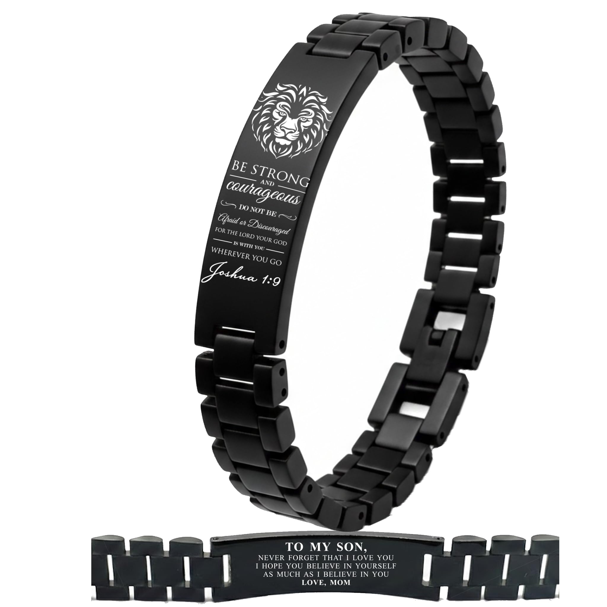 Bible Verse Bracelets Inspirational Christian Wristbands Gifts to Son Men DAD Father Husband Boyfriend Encouragement Jewelry Adjustable Stainless Steel Bracelet JOSHUA 1:9(TO SON FROM MOM)
