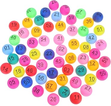 Angoily 60 Pcs Seamless Number Balls 1-60 Plastic Lottery Raffle Game Balls 1.57 Inch for Party Entertainment Bingo Drawings Events