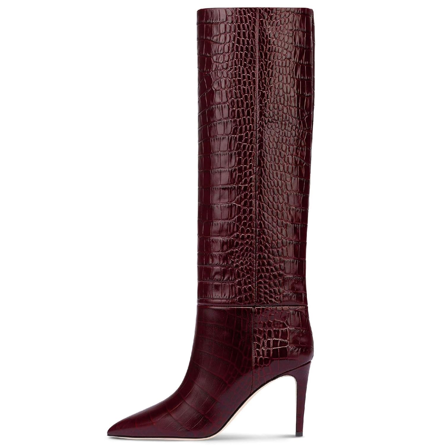 Womens Fashion Crocodile High Stiletto Heel Knee High Boots 3 94inch 10cm Pointed Closed Toe Pull On High