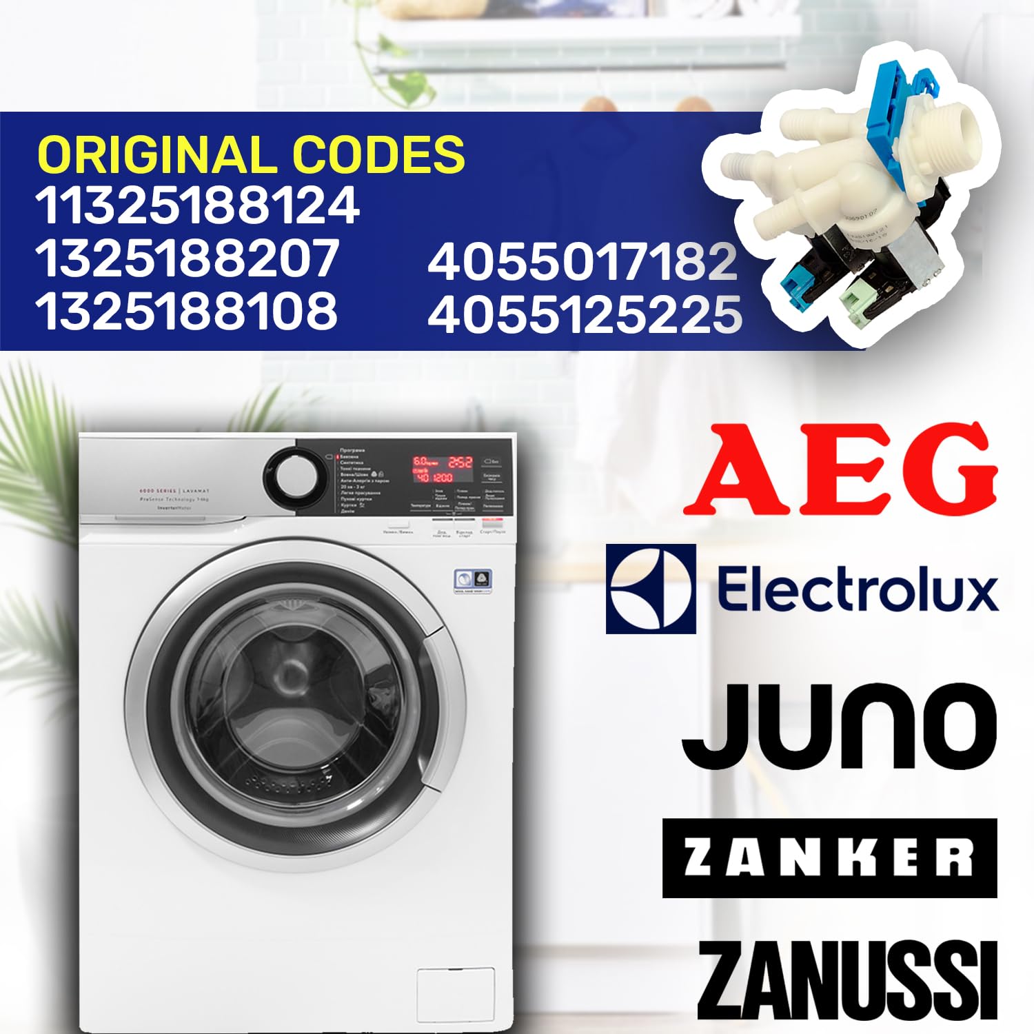 Inlet Valve for Washing Machine with 3 Outlets at an Angle of 180° has the Original Code 4055017182 for AEG for Electrolux for Zanussi - Image 2