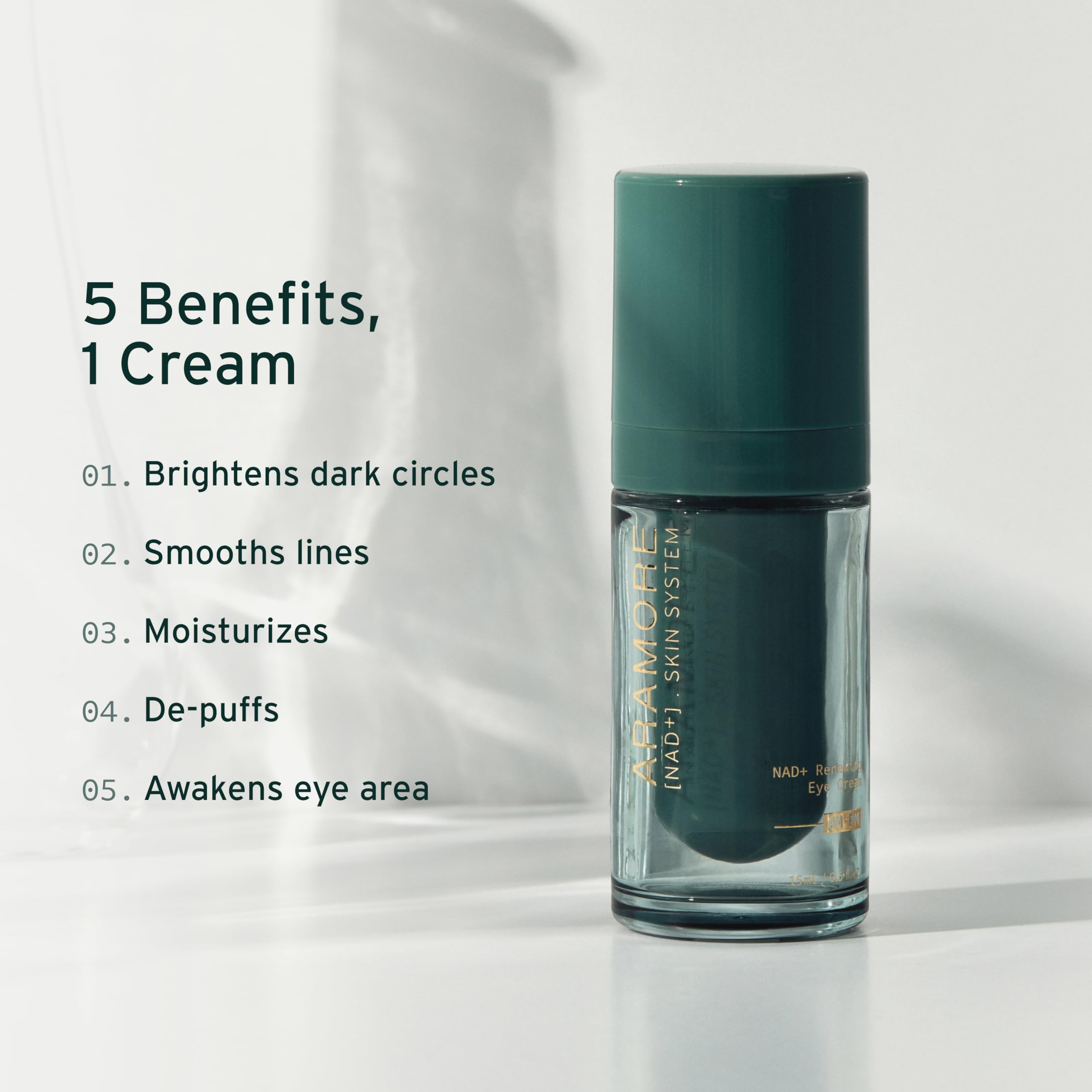 Aramore NAD+ Renewing Eye Cream with Retinol - Brightens Dark Circles, De-Puffs, Smooths Lines, Hydrates, & Energizes Under-Eye Area - 15ml