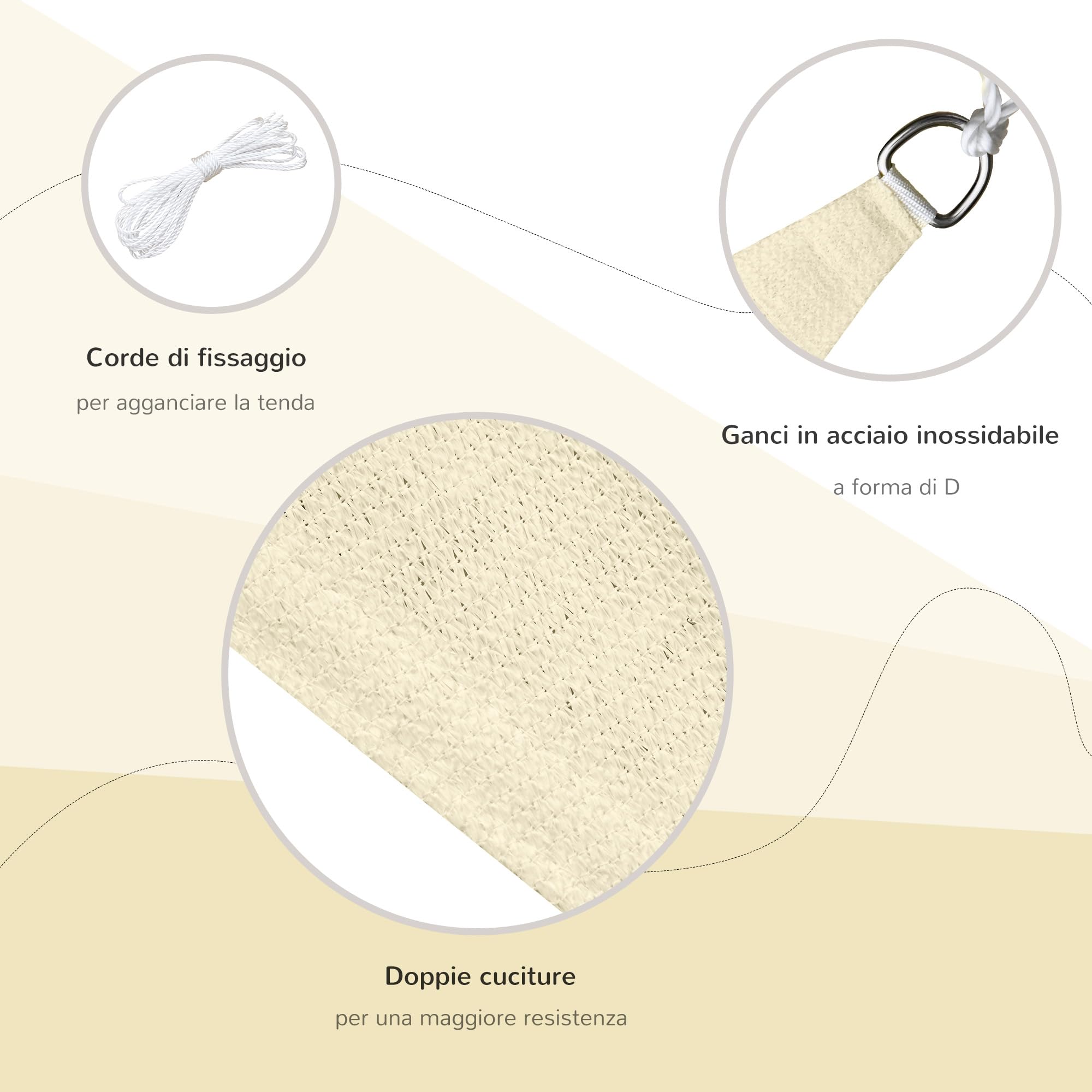Outsunny Tenda Parasole Triangolare 4x4x4 m in Tessuto Anti-UV Impermeabile Beige per Esterni