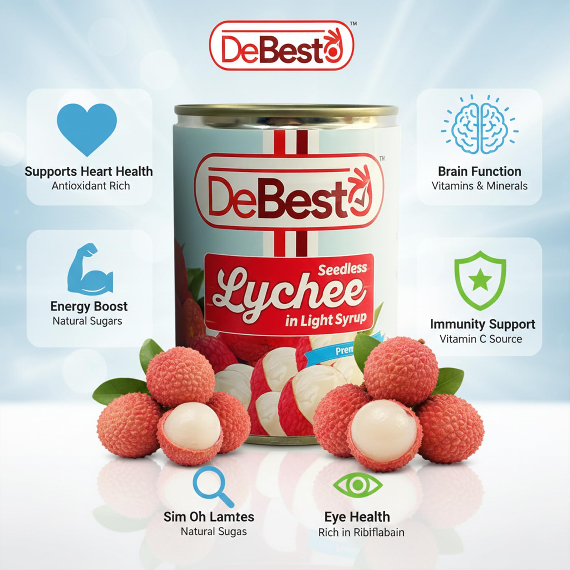 De Besto Premium, Imported Seedless Lychee 567 Gm (Easy Open Can) 4