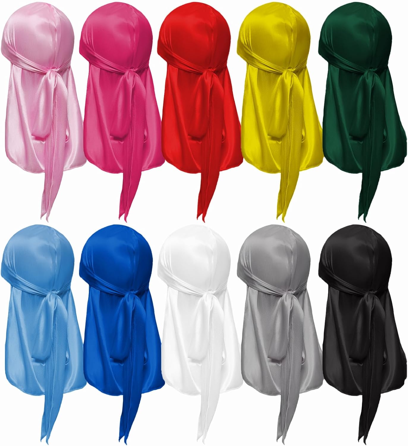 10 Pcs Silk Durags Long Tail Durag Wave Headwraps Neck Covering Satin Doo Rag Men Women 10 Colors
