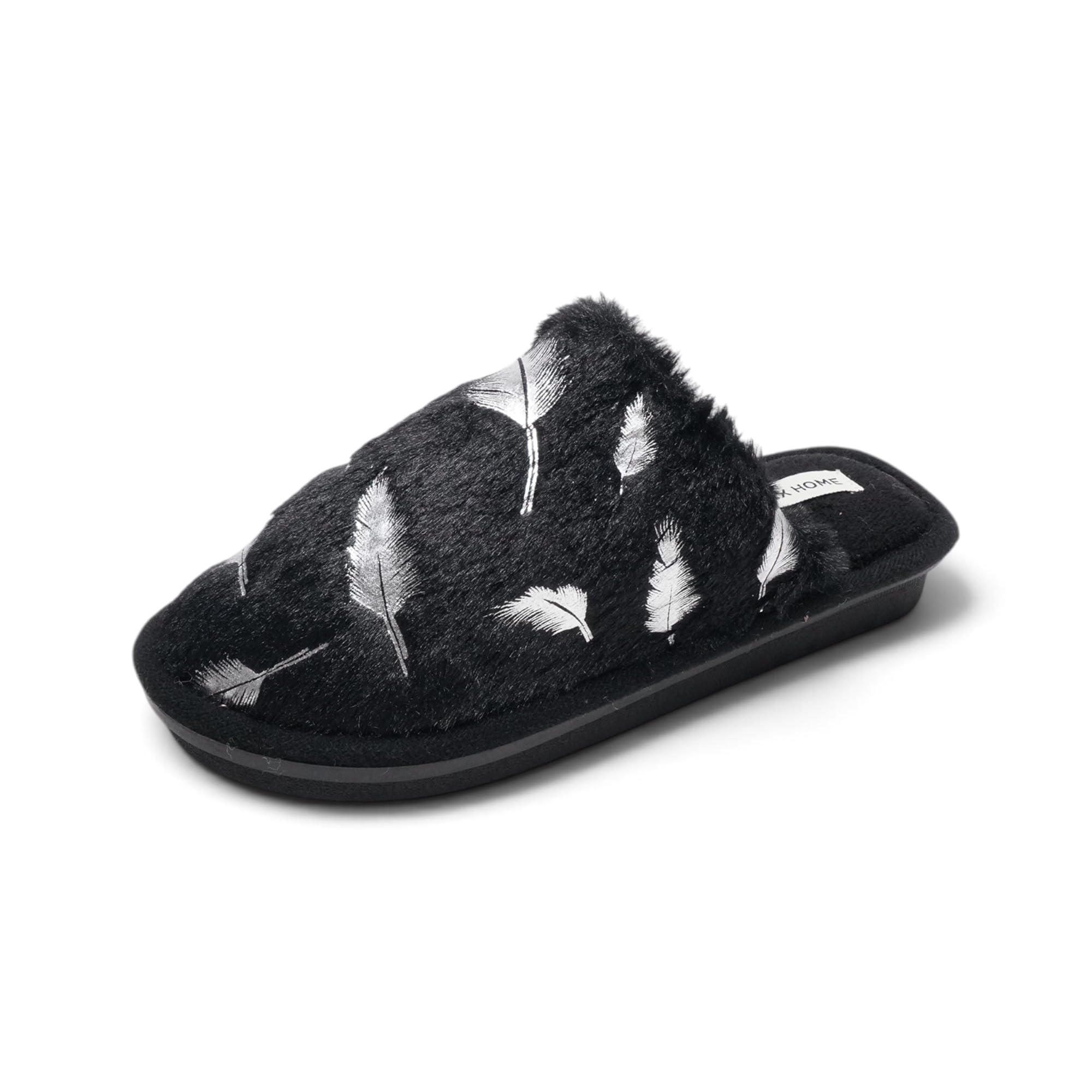 JOMIX Damen Hausschuhe Gefütterte Plüsch Pantoffeln TPR-Sohle Rutschfest | Plüsch-Obermaterial, Warme Fütterung, 3cm Rutschfeste TPR-Sohle, Feder-Muster, Indoor, Slip-On